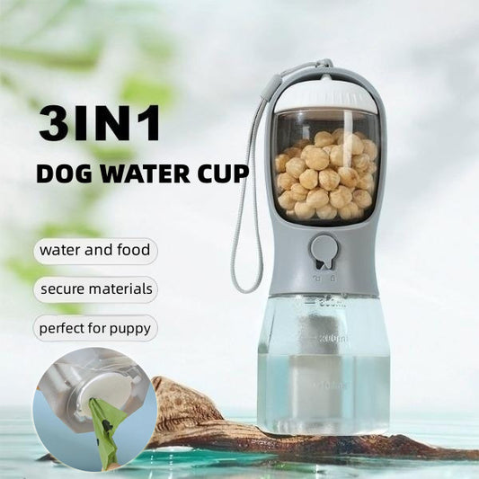 3-in-1 Dog Water Bottle with Food & Waste Bag Holder