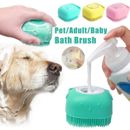 Dog Bath Brush – Silicone Grooming Gloves with Shampoo Dispenser