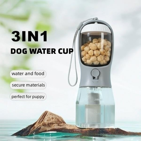 3-in-1 Dog Water Bottle with Food & Waste Bag Holder