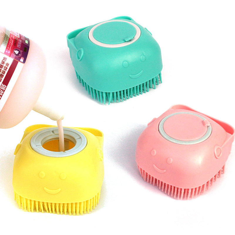 Dog Bath Brush – Silicone Grooming Gloves with Shampoo Dispenser