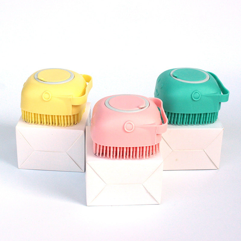Dog Bath Brush – Silicone Grooming Gloves with Shampoo Dispenser